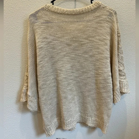 Knitted floral boho Prairiecore relaxed fit sweater cream SZ M - Picture 2 of 4